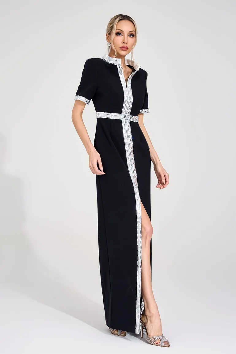 Theodora Black Diamond Maxi Dress - 5