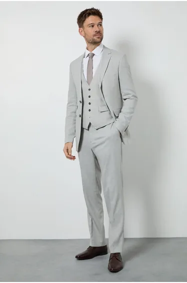 Pale Grey Tailored Fit Suit Trousers
