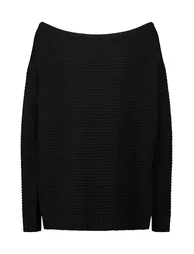 Ripple Stitch Slash Neck Jumper - black - 2