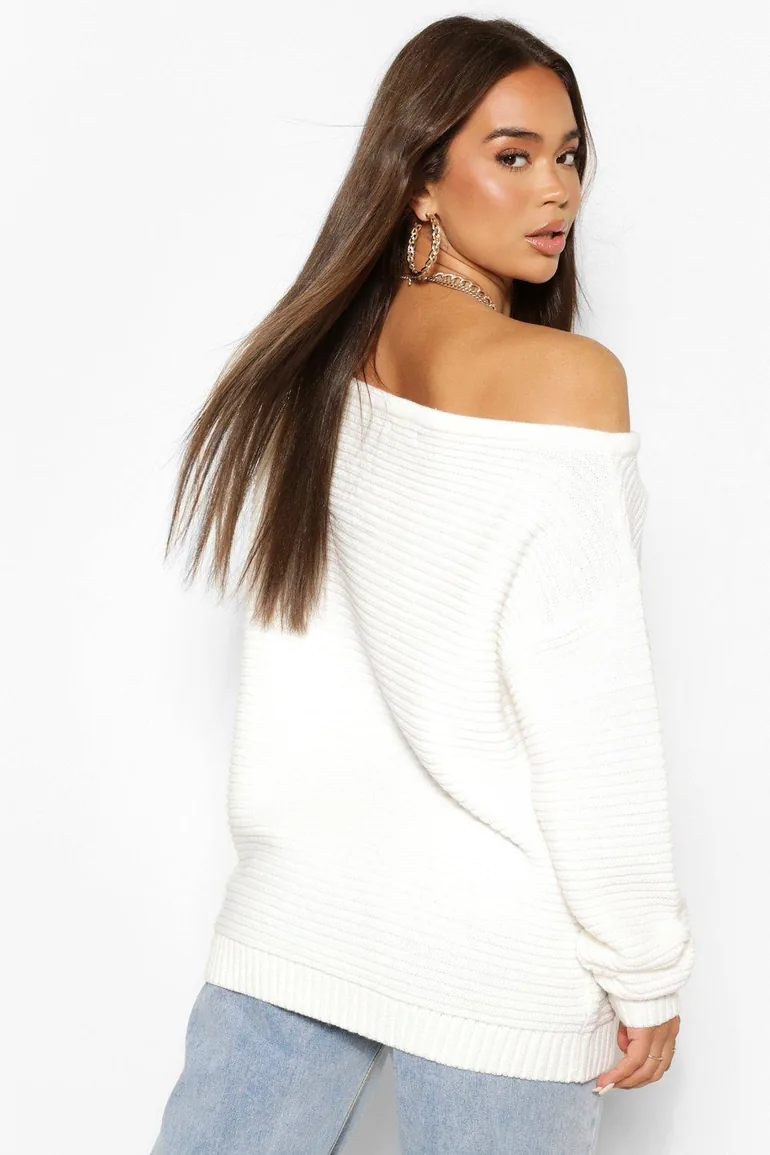 Ripple Stitch Slash Neck Jumper - black - 1