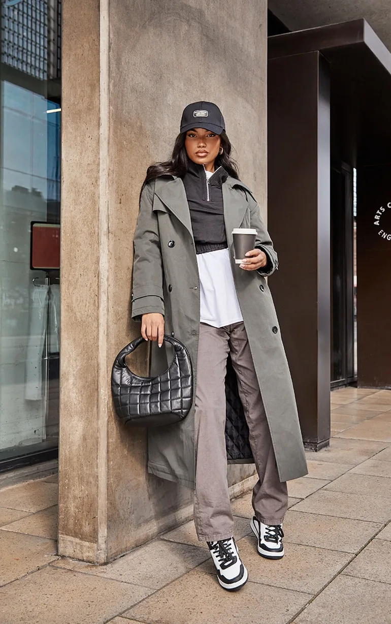 Sage Green Woven Quilted Lining Trench Coat