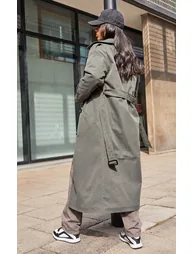 Sage Green Woven Quilted Lining Trench Coat - 1