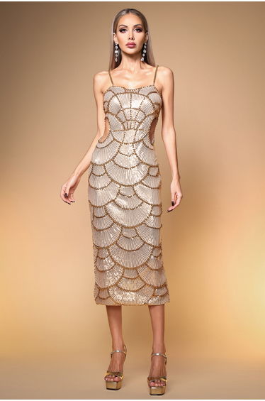Teresa Pearl Sequin Gold Dress