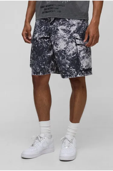Parachute Acid Wash Cargo Short - dark grey