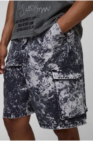 Parachute Acid Wash Cargo Short - dark grey