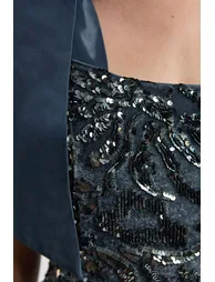 Velvet Sequin Woven Mini Dress With Taffeta Bow Tie Detail - 2