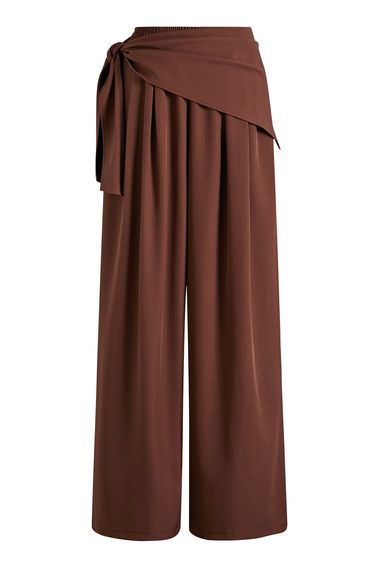 Elastic Waist Palazzo Pants with Detachable Sarong in Rust for City Walks & Office Hours