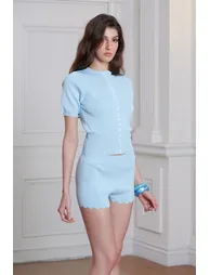 Damon Short Sleeve Knit Shorts Set In Baby Blue - 2