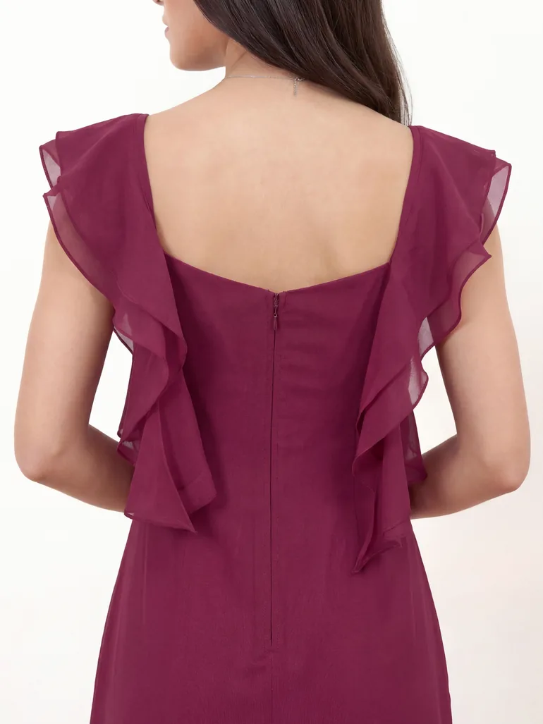 Maya Deep Pink Floral Embroidered Strappy Godet Maxi Dress - 3