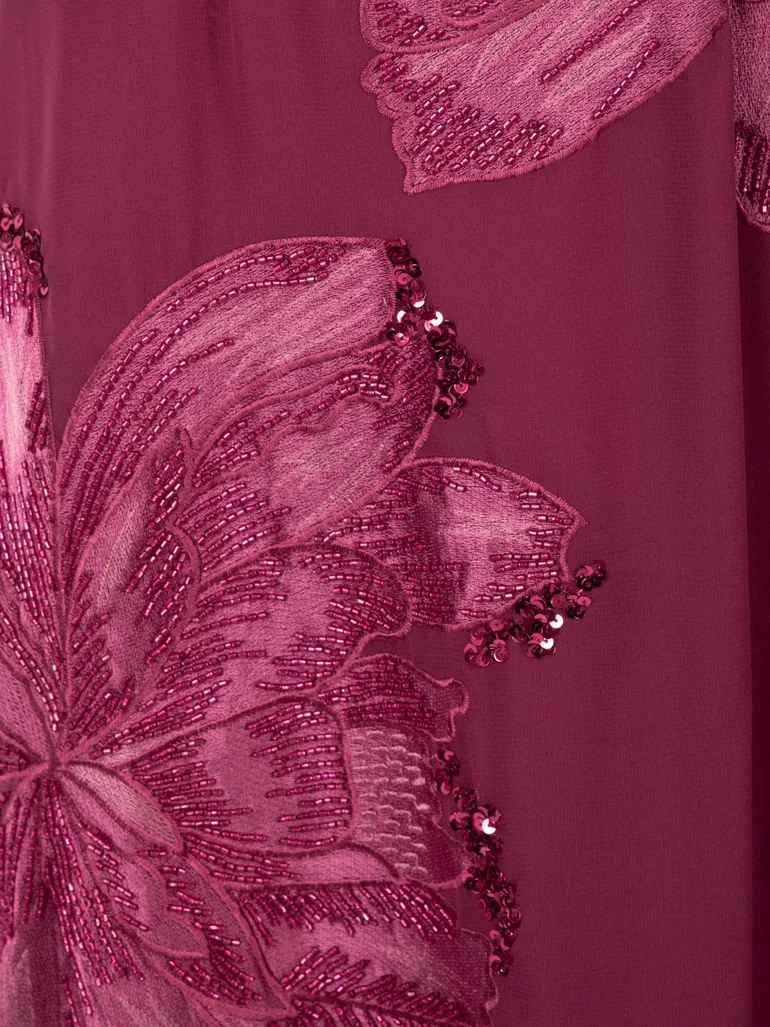 Maya Deep Pink Floral Embroidered Strappy Godet Maxi Dress - 4