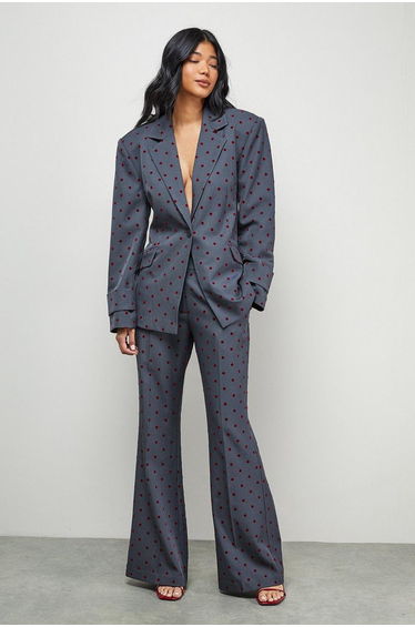 Burgundy Velvet Spot High Waist Deep Waistband Trouser