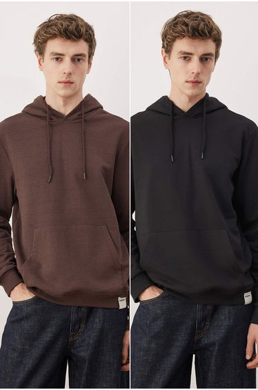 Black-brown 2-pack hooded regular fit fleece-lined sweatshirt