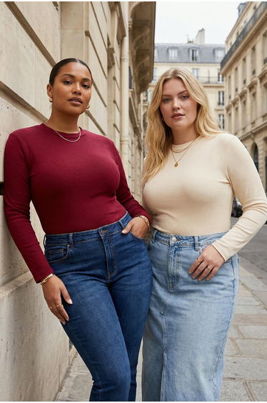 Burgundy-stone 2-pack slim snap-up high neck ribbed stretch knit bodysuit