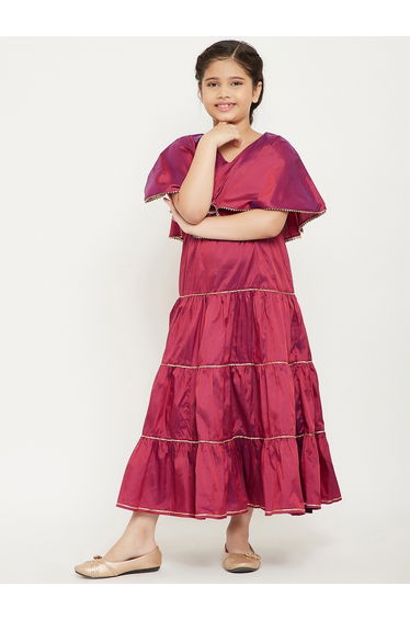 Solid Cape Sleeves Tiered Maxi Dress
