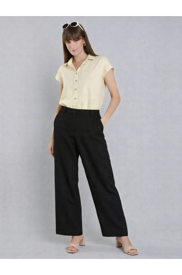 Women Yellow Short Sleeve Buttoned Shirt