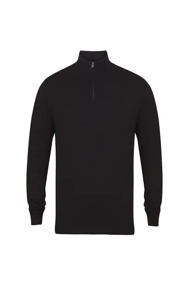 Henbury Mens Zip Neck Sweatshirt - Black