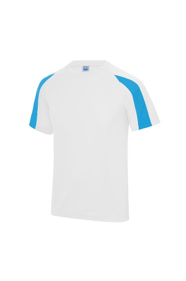 Just Cool Mens Contrast Cool Sports Plain T-Shirt - Arctic White/Sapphire Blue