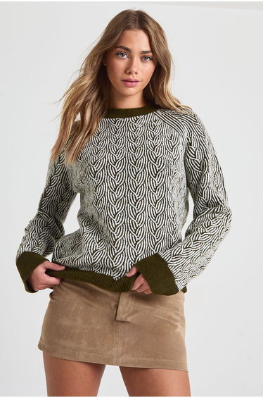 Texture Knit Crew Neck Jumper - khaki