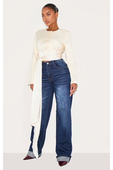 Shape Cream Tailored Wrap Wasit Long Sleeve Top