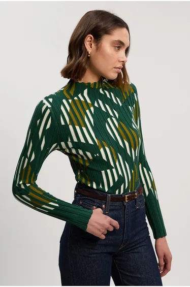 Geo Jacquard Knit Long Sleeve Top