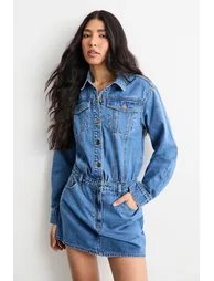 Denim Shirt Mini Dress - 1