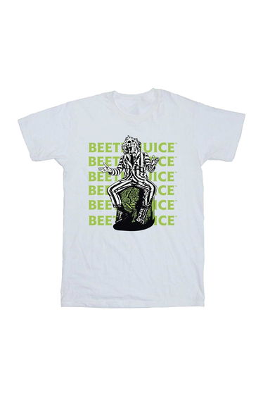 Beetlejuice Girls Pose Cotton Repeat Logo T-Shirt - White