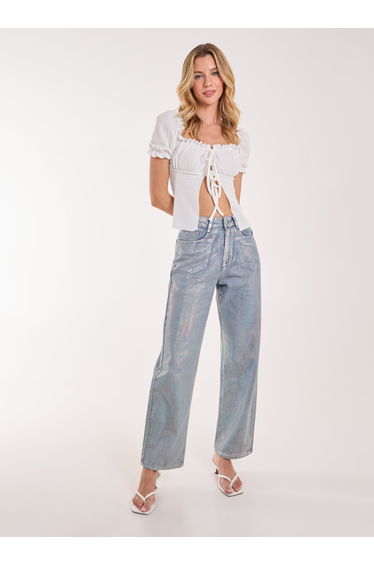Tie Front Puff Sleeve Blouse