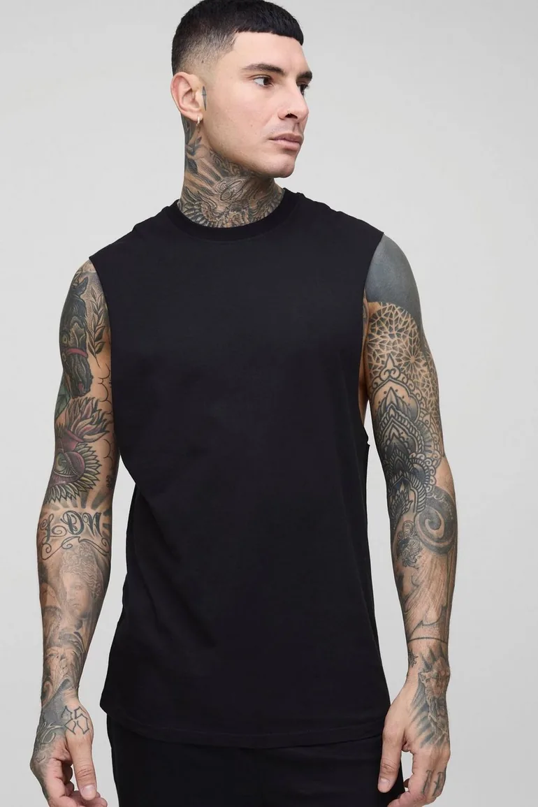 Tall Basic Drop Armhole Tank - black