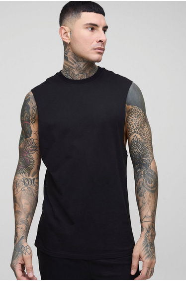 Tall Basic Drop Armhole Tank - black