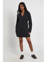 Wrap Front Denim Dress - washed black