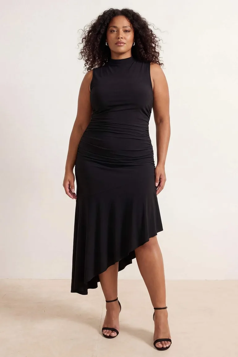 black dress for graduation plus size Fleurora Plus Size Black Elegant Dress Wedding Guest Party Semi Formal Cross-Wrap Mesh Patchwork V-Neck Short Sleeve High Waist Flared A-Lin,4XL