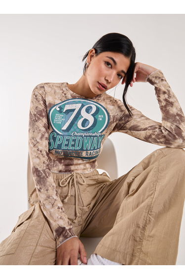 Racer Washed Printed Long Sleeve Top