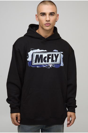 Black Oversized McFly License Printed Hoodie - black