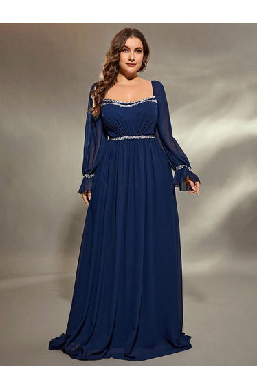 Leely Plus Women's Elegant Square Neck Flare Sleeve A Line Dress