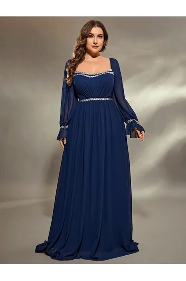 Leely Plus Women's Elegant Square Neck Flare Sleeve A Line Dress