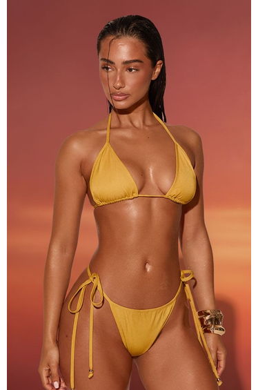 Mustard Denim Look Tie Side Bikini Bottoms