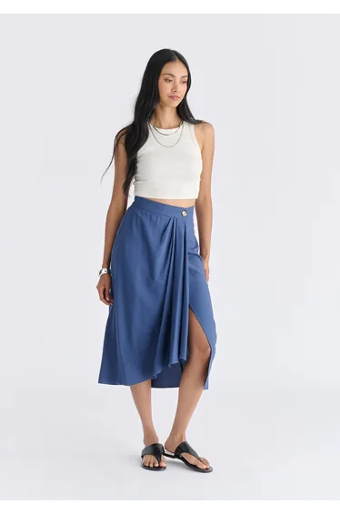 Draped Wrap Midi Skirt