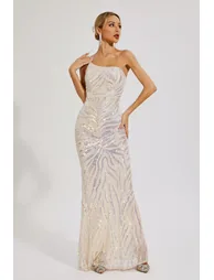 Elia Apricot Sequins One-shoulder Dress - 5