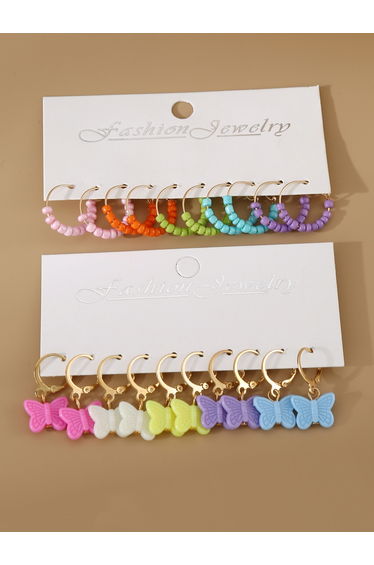 Pack of 10 - Bead and Butterfly Charm Earrings