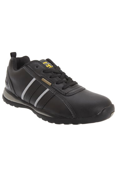 Grafters Mens Safety Toe Cap Trainer Shoes - Black/Grey Action