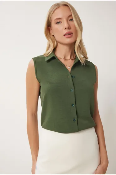 Women's Khaki Sleeveless Ayrobin Shirt