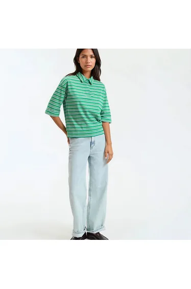 Striped Polo Shirt with Short Sleeves