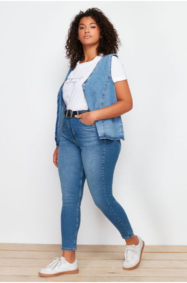 Dark Blue Super High Waist Skinny Jeans
