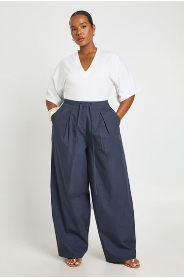 Plus Poplin Barell Leg Trouser - navy