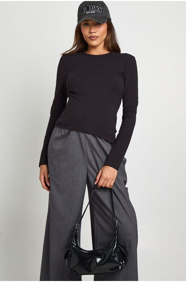 Maternity Long Sleeve Fitted Longline Top - black