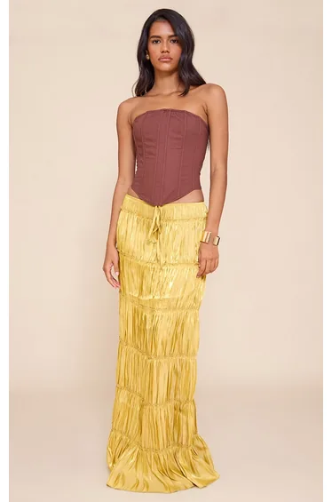 Chartreuse Drawstring Frill Tiered Maxi Skirt