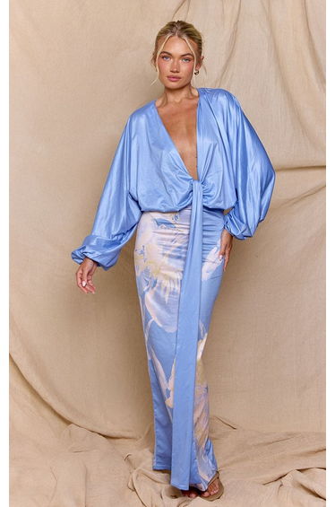 Blue Print Soft Touch Batwing Drape Detail Maxi Dress