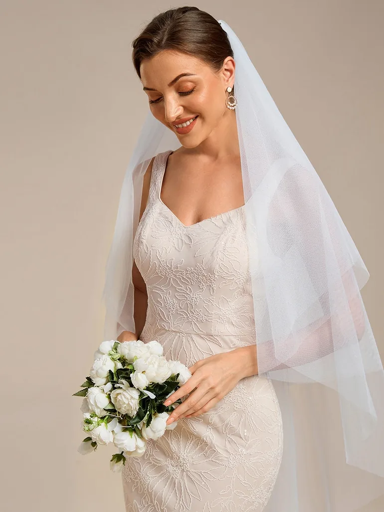 Square Neckline Sleeveless Bodycon Floor-Length Bridal Dress - 3