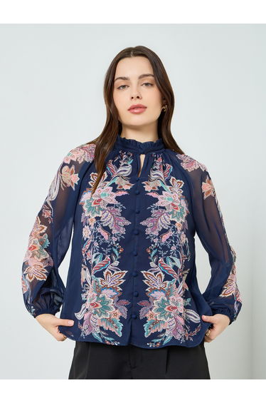Women Navy Blue Paisley Print Blouse