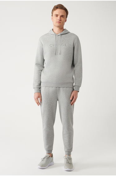 Men's Gray Hooded 3 Thread Raised Printed Sweatshirt
